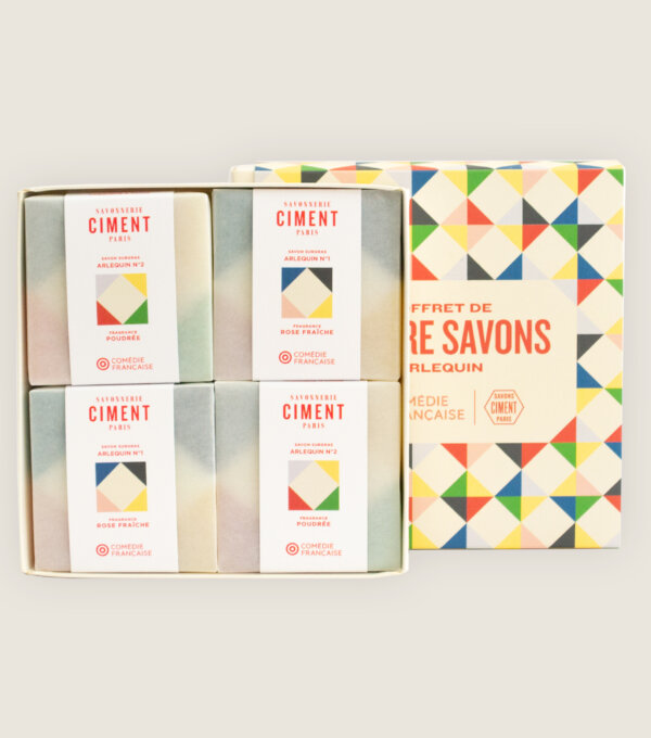 Savon Ciment - savonnerie Paris - saponification à froid - bio - naturel - arlequin - comedie francaise - coffret 4 savons1